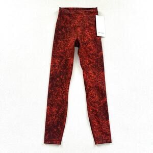 NWT Lululemon Wunder Train HR Tight 25” Denim Wash Print Autumn Red Black 2